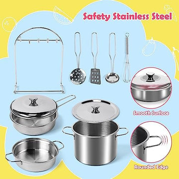 UNO1RC STONE Pretend Play Kitchen Accessories Toy, Kids Kitchen Playset with Stainless Steel Play Pots and Pans, Cutting Play Food. Storage Box, Cooking Utensils, Kids Cooking Set for Boys Girls