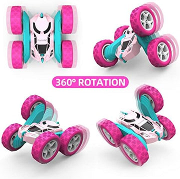 UNO1RC Remote Control Car for Girls Pink RC Car Double Sided 360°Flip Stunt Car with Headlights, All Terrain Tires, Rechargeable Batteries Toy Car for 6 7 8 9 10 11 12 Girls Birthday