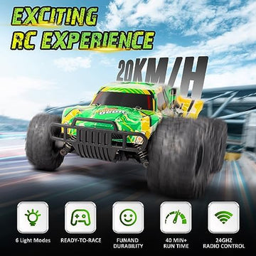 UNO1RC RC Cars 13 Inch Colorful Bodylight Remote Control Car for Boys 50+min Play with 2 Rechargeable Batteries, 20 km/h All Terrains Off Road RC Trucks Birthday Gift