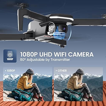 UNO1RC Stone HS280 Foldable FPV Drone with Adjustable 1080P HD WiFi Camera, Lightweight RC Quadcopter for Kids Adults Beginner, 2 Modular Batteries, Auto Hover, Gravity Sensor, Voice Gesture Control