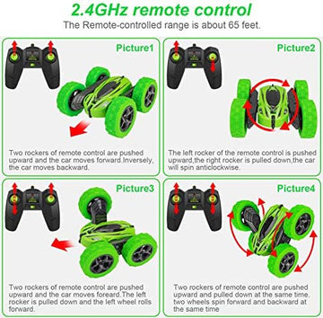 UNO1RC Control Car RC Stunt Car for Kids, 4WD 2.4Ghz Double Sided 360° Rotating RC Car for Boys (Green)