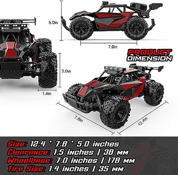 UNO1RC Remote Control Car - 2.4GHz High Speed 33KM/H RC Cars Toys, 1:12 Monster RC Truck Off Road Hobby Toys with LED Headlight and Rechargeable Battery Gifts for Adults Boys 8-12 Kids