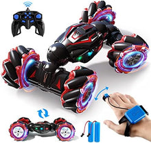 UNO1RC Red RC Stunt Car, 2.4GHz 4WD Remote Control Gesture Sensor Toy Cars, Double Sided Rotating Off Road Vehicle 360° Flips with Lights Music, Toy Cars for Boys & Girls Birthday