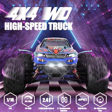 UNO1RC 1:16 Scale 40+KPH All Terrain RC Car,4WD Waterproof High Speed Electric Toy Off Road RC Monster Truck Vehicle Crawler with 2 Rechargeable Batteries for Boys Kids and Adults(Red)