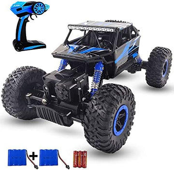 UNO1RC Remote Control Car 2.4Ghz RC Cars 4WD Powerful All Terrains RC Rock Crawler Electric Radio Control Cars Off Road RC Monster Trucks Toys with 2 Batteries for Kids Boys Blue