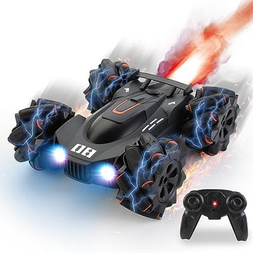 UNO1RC Control Car Toy, Rechargeable Double Sided Driving Stunt RC Car for Boys, Exhaust Spray and Sound Effects RC Cars with LED Lights, 2.4Ghz Indoor/Outdoor All Terrain Electric Cars Gifts for Kids