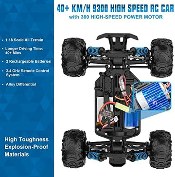 UNO1RC RC Cars 1:18 Scale Remote Control Car, 4WD High Speed 40+ Km/h Off Road RC Monster Vehicle Truck, All Terrains Electric Toy Trucks with Two Rechargeable Batteries for Boys Kids and Adults