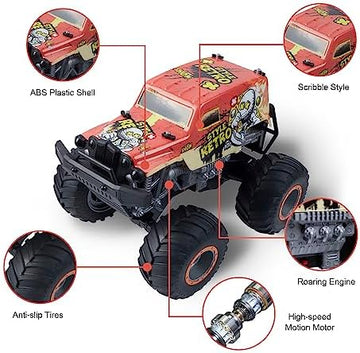 UNO1RC 1:14 All Terrain Off-Road 2.4Ghz Remote Control Monster Trucks for Boys with LED Lights, Upright 360° Swivel and Special Steering Design, RC Car Toys for Kids Ages 6+ (Orange)