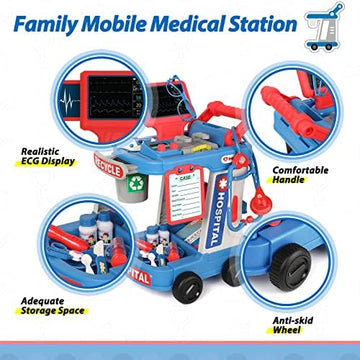 UNO1RC Doctor Kit for Kids Aged 3 4 5, Pretend Doctor Playset for Toddlers with Cart, Costume and Stethoscope, Role Play Medical Toy for Girls Boys