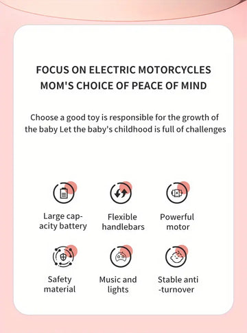 Children's Electric Motorcycle, Baby Riding Toys, Three-wheel Motorcycle, Rechargeable Children's Toys, Suitable For 1-7 Years Old Baby