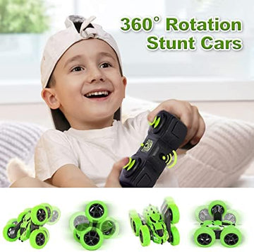 UNO1RC Control Car Stunt RC Cars, 90 Min Playtime, 2.4Ghz Double Sided 360° Rotating RC Crawler with Headlights, 4WD Off Road Drift RC Race Car Toy for Boys and Girls Aged 6-12 Green