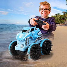 UNO1RC Amphibious Remote Control Car Boys Toys Age 6-8 4WD Monster Trucks All Terrain Waterproof Rc Boat Shark Cars Kids Toys for 7 Year Old Boys Girls Age 8-12 Includes 2 Rechargeable Batteries(S)