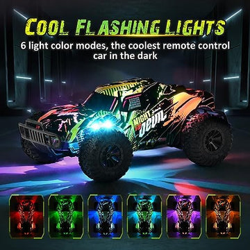 UNO1RC RC Cars 13 Inch Colorful Bodylight Remote Control Car for Boys 50+min Play with 2 Rechargeable Batteries, 20 km/h All Terrains Off Road RC Trucks Birthday Gift