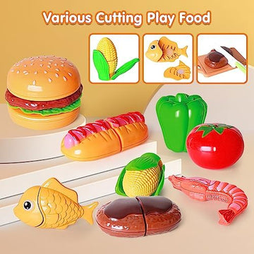 UNO1RC 68PCS Toy BBQ Grill Set,Kitchen Toy Set,Barbecue Kitchen Cooking Playset with Realistic Spray,Light&Sound,Kids Grill Playset Interactive BBQ Toy Set for Kids