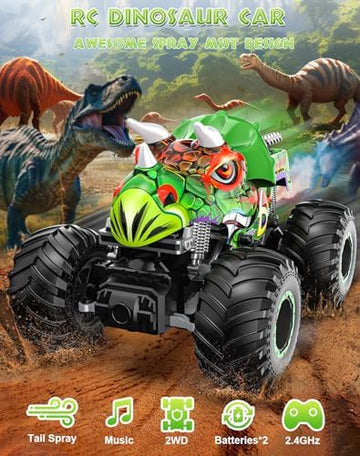 UNO1RC Remote Control Dinosaur Toys Car for Kids, Remote Control Dinosaur Truck, All Terrain RC Dinosaur Monster Car, Spray Music RC Monster Truck for Outdoor Play Boys Girls 4-7 8-12