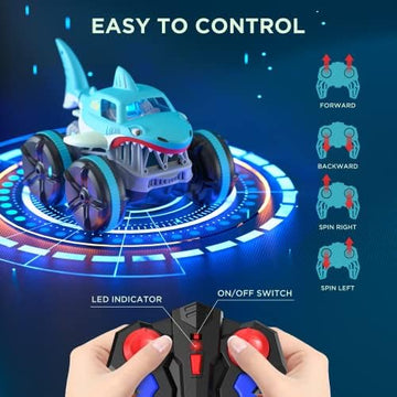 UNO1RC Remote Control Car Amphibious, 2.4 GHz 4WD 1:14 Scale All-Terrain Waterproof Remote Control Monster Truck, RC Boat Shark Car Toys for 3-12 Years Old Boys Girls