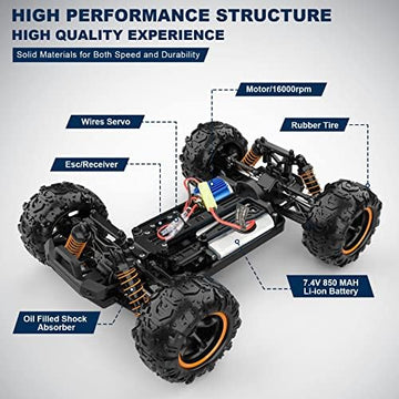 UNO1RC Control Car RC Cars for Adults Kids, 1:18 RC Car RC Truck, 4WD High Speed 40+ KM/H Off Road Monster Trucks for Boys, 2.4GHz Toy Trucks with 5 Batteries, 50+ Mins Play Gift Orange