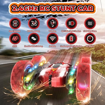 UNO1RC Remote Control Car, Rc Cars with Flowing Lights、Wheel Lights and Headlights, 2.4GHZ 4WD Fast Rc Car, 360° Flips Double Sided Driving Race Car,Rc Drift Cars for Boys Girls Birthday Gift