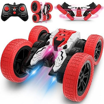 UNO1RC Control Car, Double Sided RC Car, 4WD Off-Road Stunt Car with 360° Flips, 2.4Ghz Indoor/Outdoor All Terrain Rechargeable Electric Toy Cars Gifts for Boys Kids 3 + Year Old (Red)