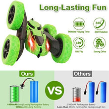 UNO1RC Control Car Stunt RC Cars, 90 Min Playtime, 2.4Ghz Double Sided 360° Rotating RC Crawler with Headlights, 4WD Off Road Drift RC Race Car Toy for Boys and Girls Aged 6-12 Green