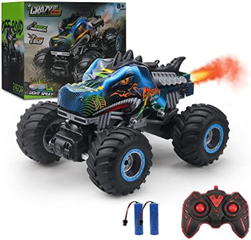 UNO1RC Remote Control Dinosaur Car, 2.4GHz All Terrain Remote Control Monster Truck, RC Dinosaur Monster Car, Spray Music Monster Truck RC Cars for Boys 4-7 8-12 and Girls