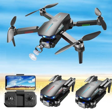 UNO1RC Motor Drones With Dual Cameras Wind Resistance Headless Mode Gesture Control FPV Drone With Cool LED Light For Adults RC Drone For Beginners (GBlue)