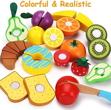 UNO1RC Pretend Play Food Sets Cutting Toys for Kids Kitchen Accessories Playset Montessori Toys with Toy Knife Velcro Fruit Board Learning Educational Fine Motor Skills Toddler Toys Birthday Gift