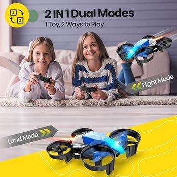 UNO1RC Stone HS210F Mini Drone for Kids, 2 In 1 Small Indoor RC Quadcopter Helicopter Plane with Battery, Land and Fly Mode, Auto Hovering, 3D Flip, Headless Mode, Toy Gift for Boys and Girls, Blue