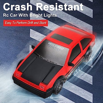 UNO1RC Control Car RC Drift 2.4GHz 1:24 Scale 4WD 15KM/H High Speed Model Vehicle with LED Lights Drifting Tire Racing Sport Toy for Adults Boys Girls Kids Gift 2Pcs Rechargeable Batteries