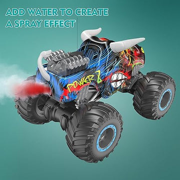 UNO1RC Remote Control Monster Truck, 2.4GHz All Terrain Remote Control Monster Cars, 1:16 Monster Truck RC Trucks, Remote Monster Car with Spray Music and Light for Boys 4-7 8-12 Kids