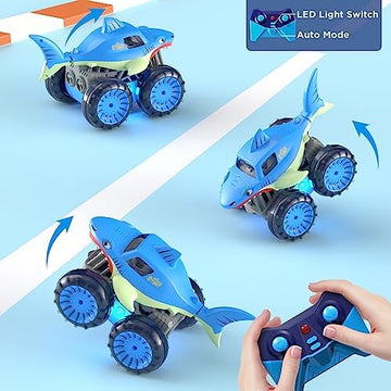 UNO1RC Remote Control Car Wall Direct Charge, Amphibious RC Cars with 2.4Ghz 4WD All Terrain Waterproof RC Shark Truck Toys for Boys Girls 3-12 Years