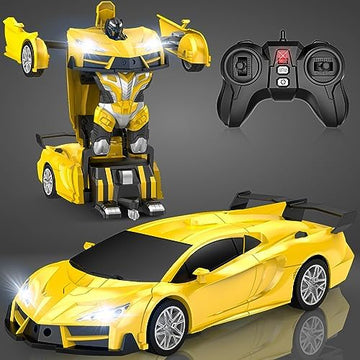 UNO1RC Remote Control Car，Transform Robot RC Cars with Cool LED Headlights, 2.4Ghz Toys Car with 360 Degree Rotation and One-Button Deformation, Christmas Birthday Gifts for Boys Girls