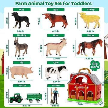 UNO1RC Animals Toys for 1 2 3 Year Old Toddlers Girls Boys, Big Red Barn Farm with Figures Animals Toy and Tractor Toys for Kids, Farm Playset Educational Learning Toys, Ideal Christmas Birthday Gifts