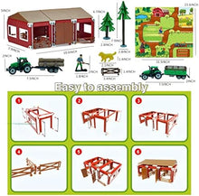 UNO1RC Farm Playset Mini Barn Farm Toys 119PCS Plastic Animals Figurines and Fence with Map Figures Farmer Vehicle Truck with Forestry Trailer for 3-12 Years Old Kids Boys Girls Toddlers