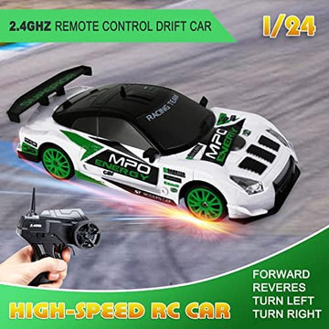 UNO1RC Control Car RC Drift Car 2.4GHz 1:24 Scale 4WD 15KM/H High Speed Model Vehicle LED Lights Drifting Tire Racing Sport Toy Car for Adult Boy Girl Kid Gift 2Pcs Rechargeable Batterie