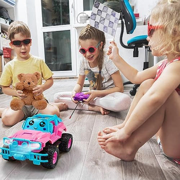 UNO1RC Control Car for Girls, Pink RC Cars with 2 Sets DIY Stickers, 1:20 Scale Remote Control Truck with LED Headlights, Girls Jeep Car Toys for 4 5 6 7 8 Years Old Toddlers Kids Birthday Gifts