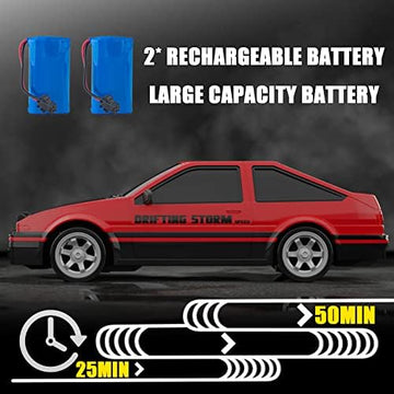 UNO1RC Control Car RC Drift Car 1:16 Scale 4WD RC Car with LED Lights 2.4GHz 28km/h Hard Shell RTR High Speed Drift Racing Sport Toy Car for Adults Boys Girls Kids Gift 2Pcs Rechargeable Batteries