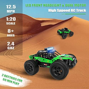 UNO1RC Cars,1:20 Scale Remote Control Toy Car,2WD High Speed 30 Km/h All Terrains Electric Toy Off Road RC Car,with LED Headlight and Rechargeable Battery,RC Cars for Boys Kids and Adults Gift