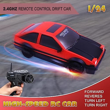 UNO1RC Control Car RC Drift 2.4GHz 1:24 Scale 4WD 15KM/H High Speed Model Vehicle with LED Lights Drifting Tire Racing Sport Toy for Adults Boys Girls Kids Gift 2Pcs Rechargeable Batteries