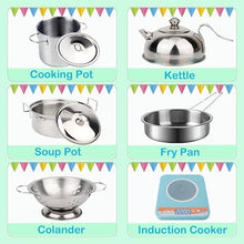 UNO1RC Kitchen Accessories, Kitchen Set for Kids with Stainless Steel Play Pots and Pans, BBQ Camping Kids Cooking Set, Play Food Set, Kids Kitchen Accessories Grill Playset Learning Gift for Girls Boys