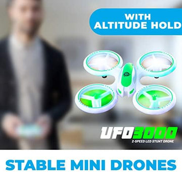 UNO1RC UFO 3000 LED Mini Drone for Kids - Remote Control Drone, Small RC Quadcopter Beginners with LEDs, 360 Flips, 4-Channel Control, 2 Speeds, and Batteries