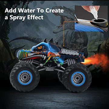 UNO1RC Remote Control Dinosaur Car, 2.4GHz All Terrain Remote Control Monster Truck, RC Dinosaur Monster Car, Spray Music Monster Truck RC Cars for Boys 4-7 8-12 and Girls