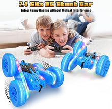 UNO1RC Remote Control Car,RC Cars with Sides Light Strip and Headlights,Double Sided 360 Flips Rotating RC Stunt Car,2.4Ghz All Terrain Toys for Ages 4-6 Kids Toy for Boys Girls Birthday Gift(Blue)