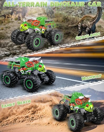 UNO1RC Remote Control Dinosaur Toys Car for Kids, Remote Control Dinosaur Truck, All Terrain RC Dinosaur Monster Car, Spray Music RC Monster Truck for Outdoor Play Boys Girls 4-7 8-12