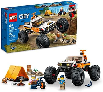 UNO1RC City 4x4 Off-Roader Adventures 60387 Building Toy - Camping Set Including Monster Truck Style Car with Working Suspension and Mountain Bikes, 2 Minifigures, Vehicle Toy for Kids Ages 6+