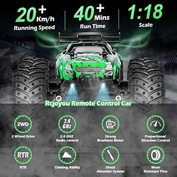 UNO1RC RC Cars,All Terrain Remote Control Car,2WD 2.4 GHz Off Road High Speed 20 Km/h RC Monster Truck Racing Cars with LED Headlight and Two Batteries, Xmas Gifts for Kid and Adults