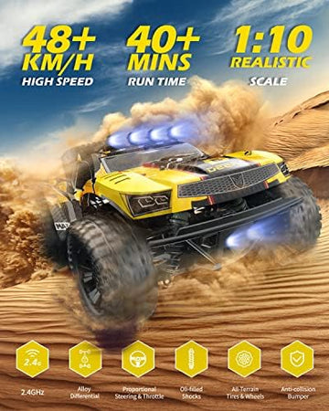 UNO1RC 9201E 1:10 Large Remote Control Truck with Lights, Fast Short Course RC Car, 48 km/h 4x4 Off-Road Hobby Grade Toy Monster Crawler Electric Vehicle with 2 Rechargeable Batteries for Adult Kid Boy