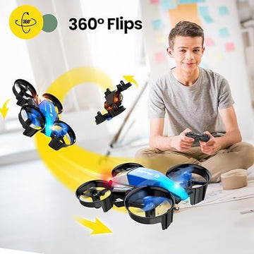 UNO1RC Stone HS210F Mini Drone for Kids, 2 In 1 Small Indoor RC Quadcopter Helicopter Plane with Battery, Land and Fly Mode, Auto Hovering, 3D Flip, Headless Mode, Toy Gift for Boys and Girls, Blue