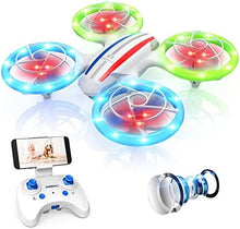 UNO1RC D23 Drones for Kids Beginners, LED RC Mini Quadcopter with Altitude Hold, Headless Mode, Aircraft with 720P HD FPV WiFi Camera, Propeller Full Protect, Easy to use Kids Gifts Toys for Boys, Girls,1 Piece, White