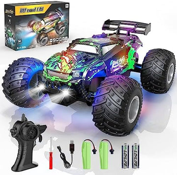 UNO1RC RC Car, 1:18 Scale All Terrain RC Truck, 2WD 20Km/h Remote Control Car, Remote Control Truck with LedLight and Two Rechargeable Batteries, Monster Truck Off Road Racing Car for Kid and Adult